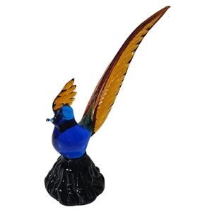 Vintage Glass Pheasant Figurine Long Tail Pilgrim Glass